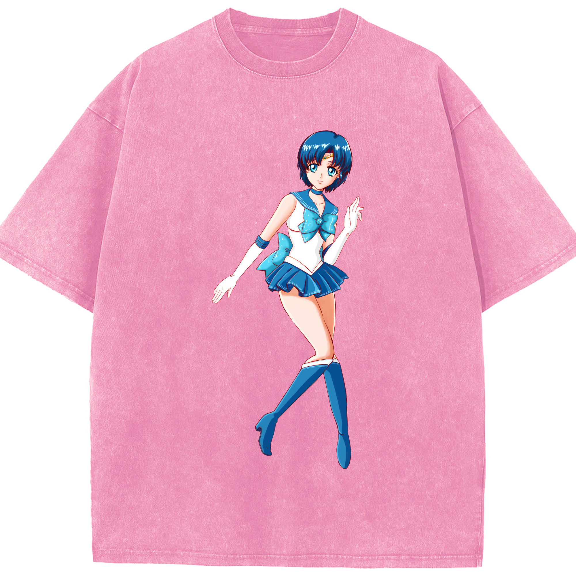 （画像用） 美少女戦士セーラームーン 水野 亜美 みずの あみ Sailor Moon Mizuno Ami 綿100% ヴィンテージ風 半袖Tシャツ（フロントプリント）